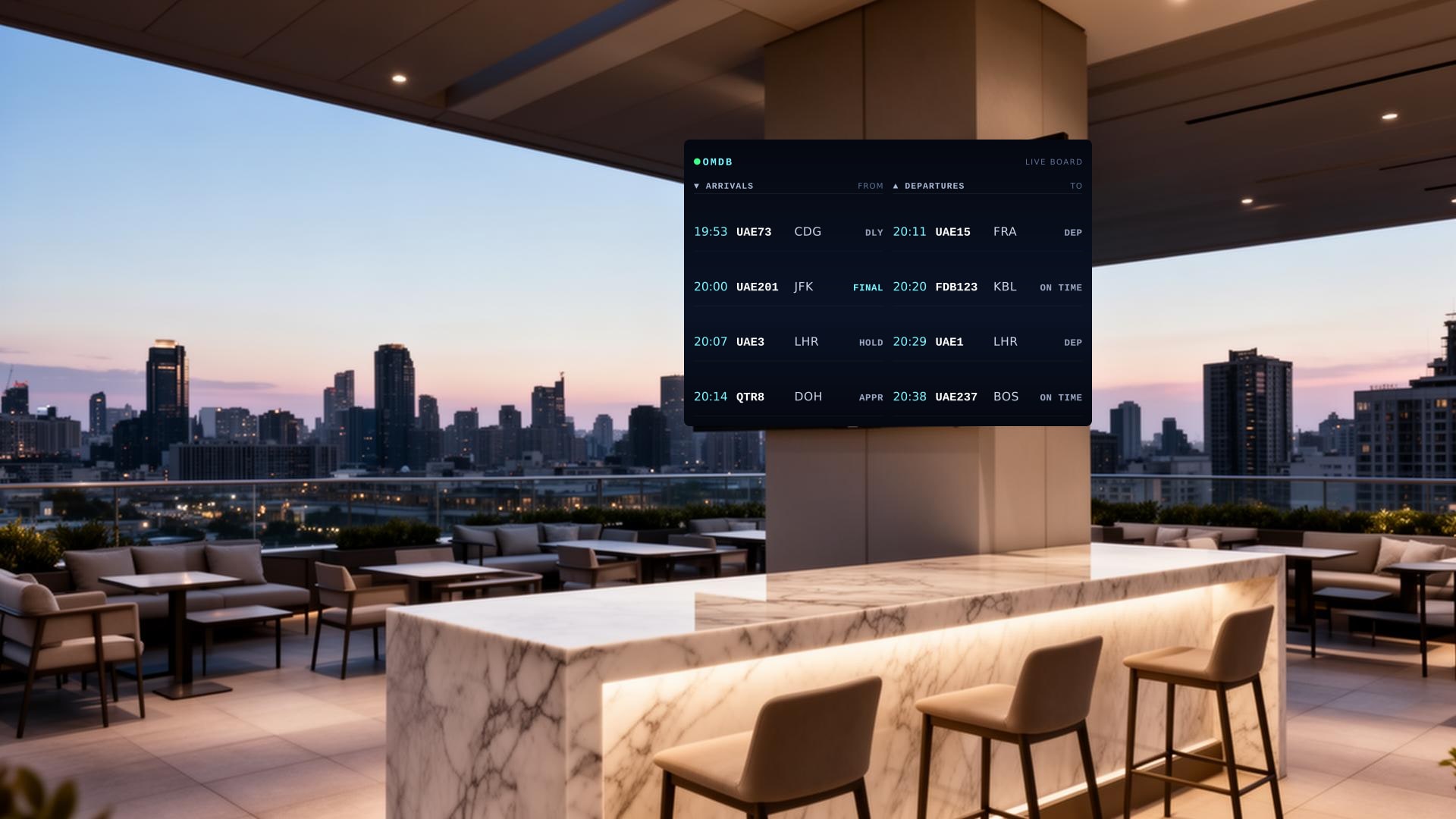 Aerotron Board in a sky bar setting
